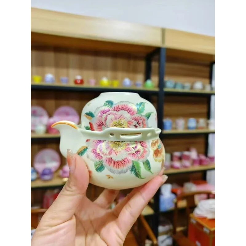 （茉見）刺绣牡丹旅行茶具243陶瓷白瓷