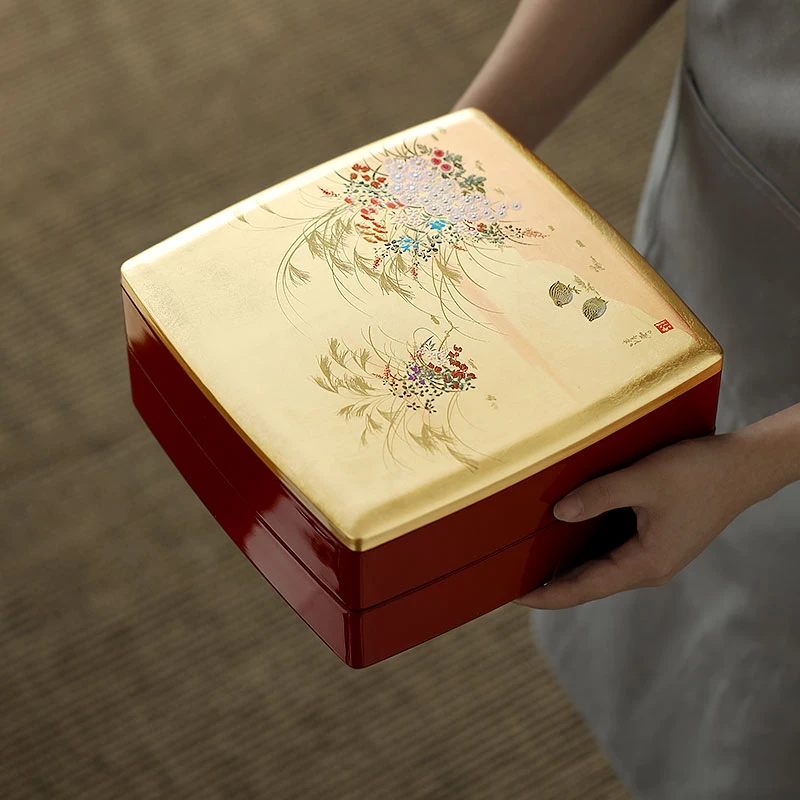 日本进口金箔秋草点心盒日式漆器高档手作轻奢礼品饰品盒糖果盒