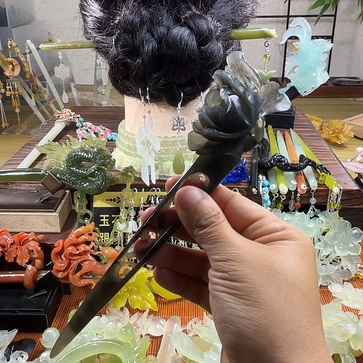 蛇纹石玉合金发饰