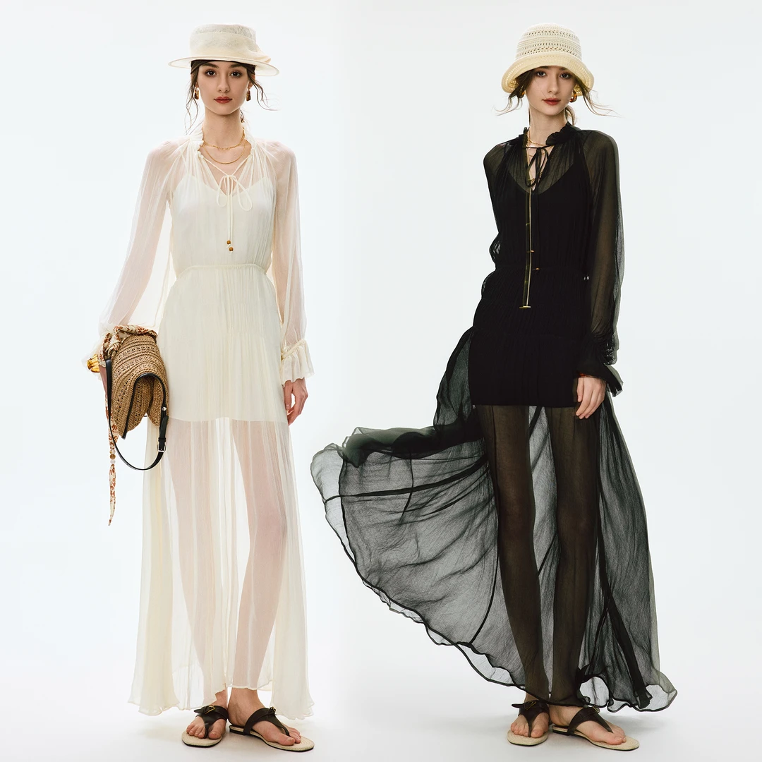 ANNASPEAK南法假日 凉感VISCOSE朦胧微透纱轻盈飘逸真两件连衣裙