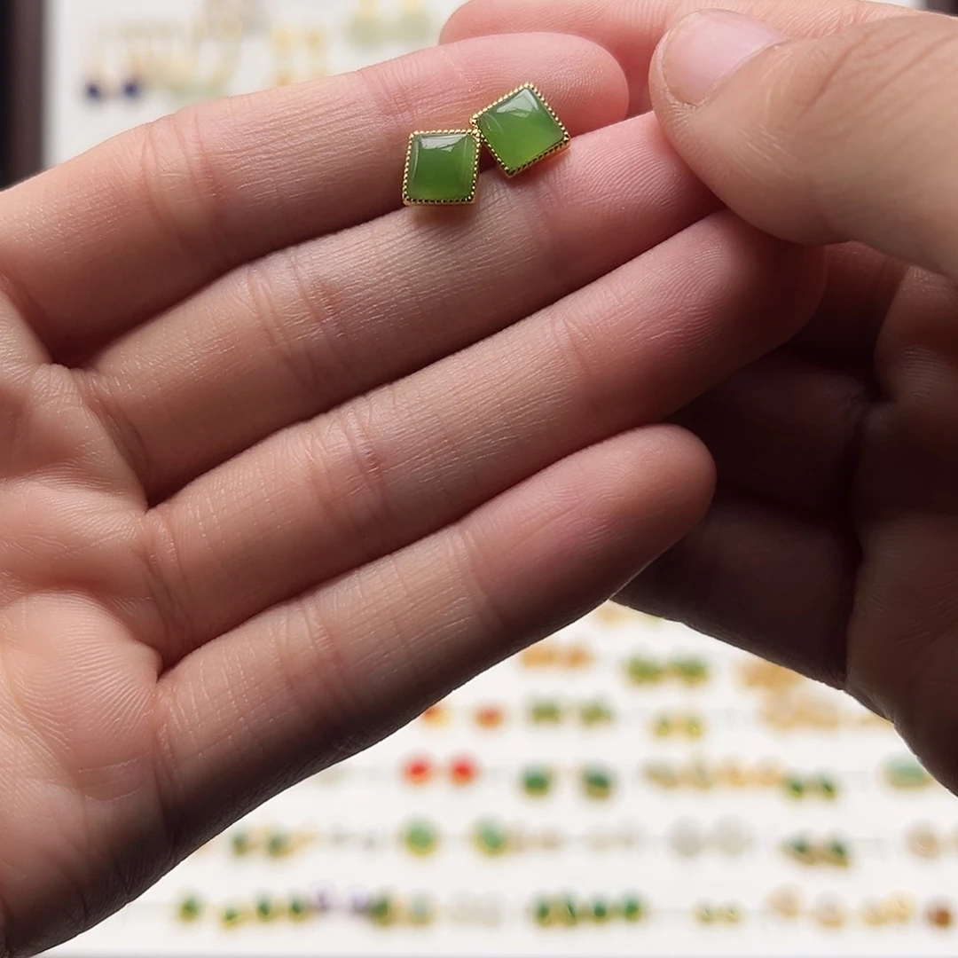 银S925镶嵌和田玉耳饰