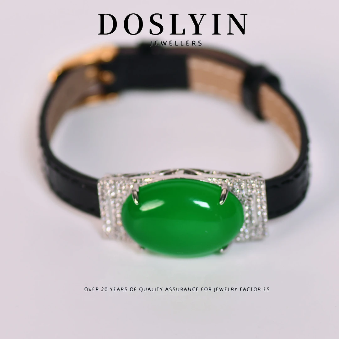 玉髓 【H172】复古气质正阳绿玉髓手链手链黑带子款