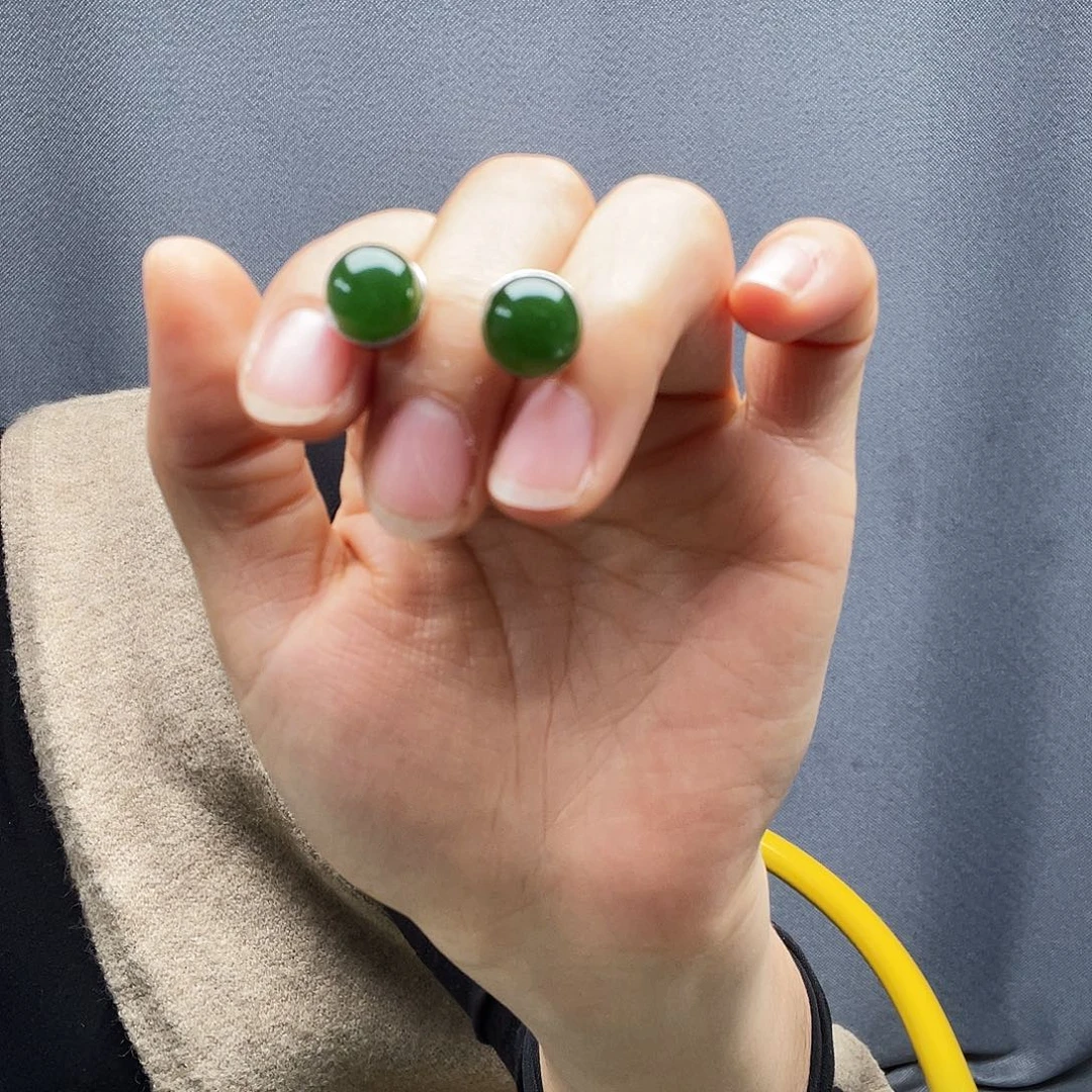 和田玉银S925镶嵌耳饰