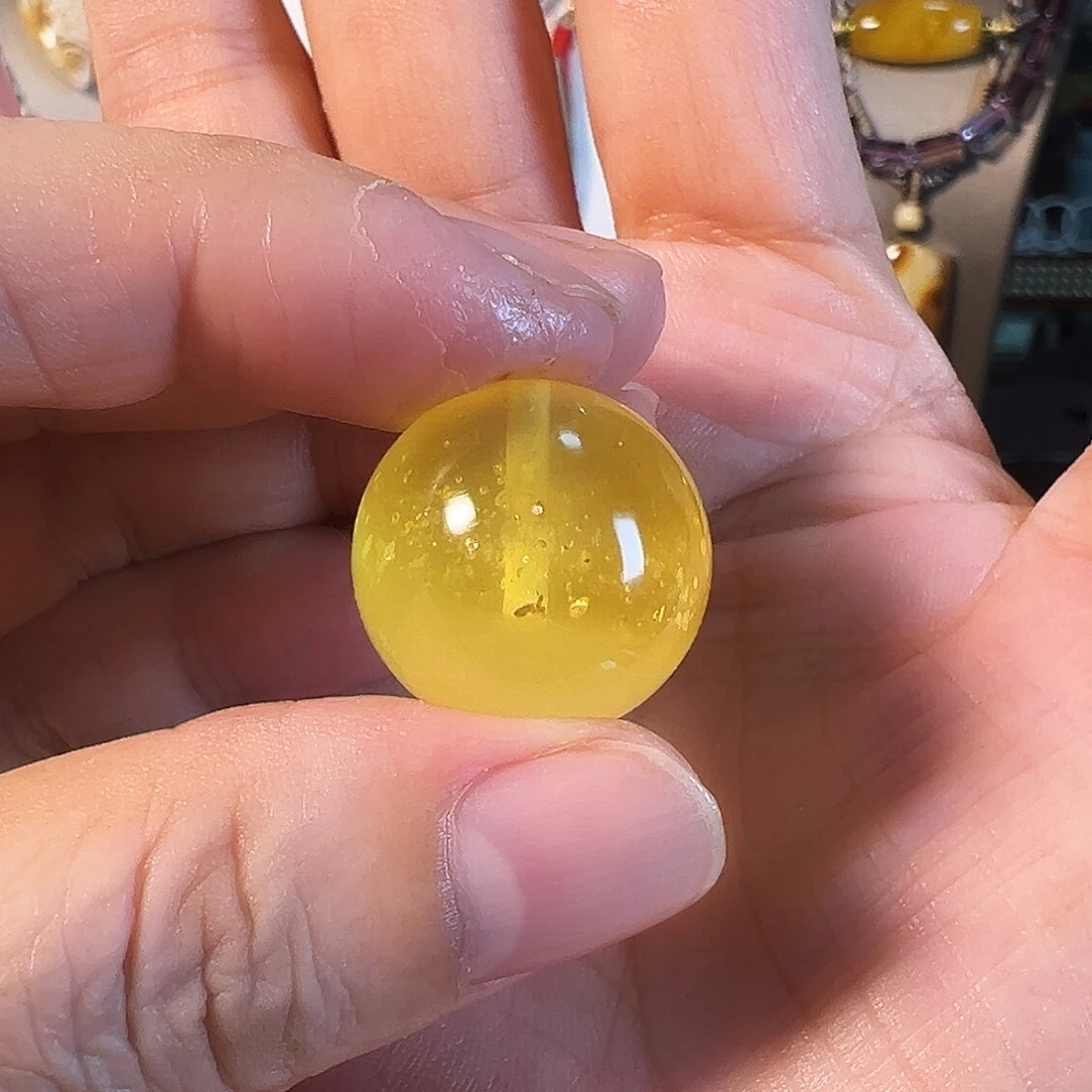 琥珀未镶嵌裸石琥珀蜜蜡鸡油黄聚宝盆意境款暴风雪单珠20.2mm