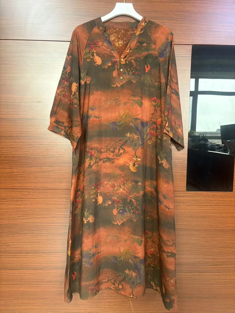 香云纱229-249桑蚕丝真丝裙网红时尚新中式复古印花双层气质夏季