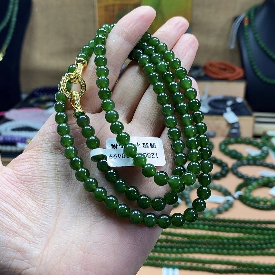 和田玉（碧玉）未镶嵌颈饰6mm菠菜