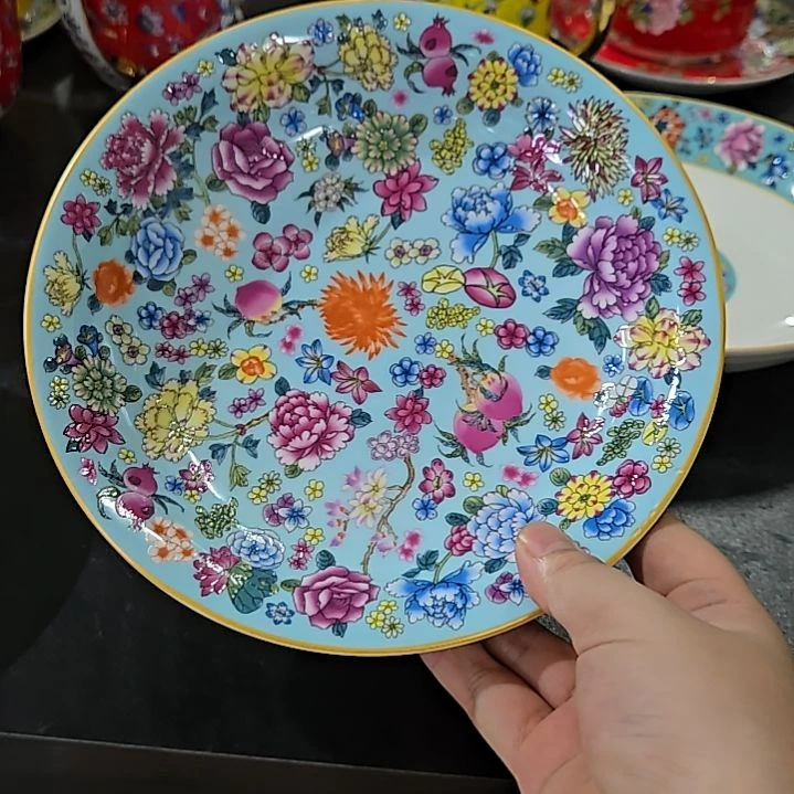 瓷片瑕疵珐琅彩万花7.5寸1个果盘66666