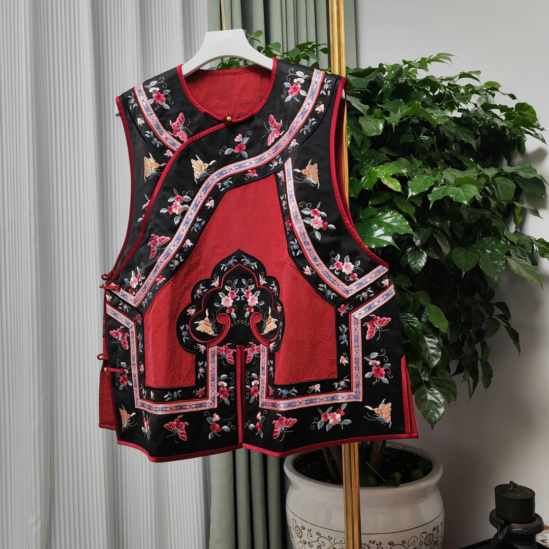 中式国风圆领斜襟香云纱龟裂纹重工马甲