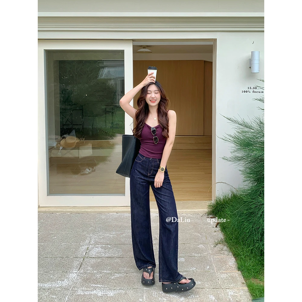 DUOXINIU/多喜牛/DaLin夏季薄款窄版阔腿裤女高腰牛仔裤垂坠89081