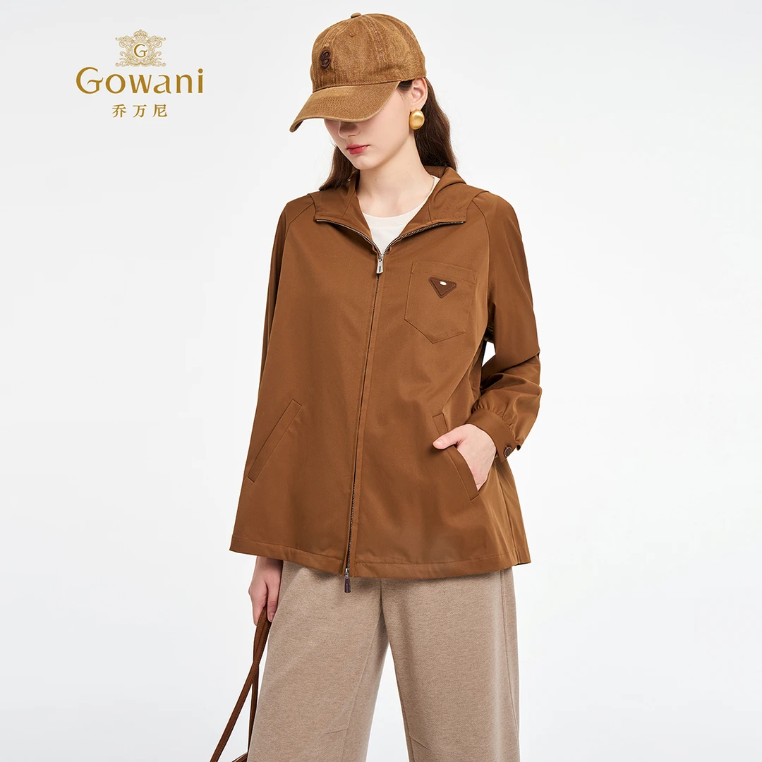Gowani/乔万尼2025新款短款风衣外套休闲显瘦气质时尚连帽ED3B233
