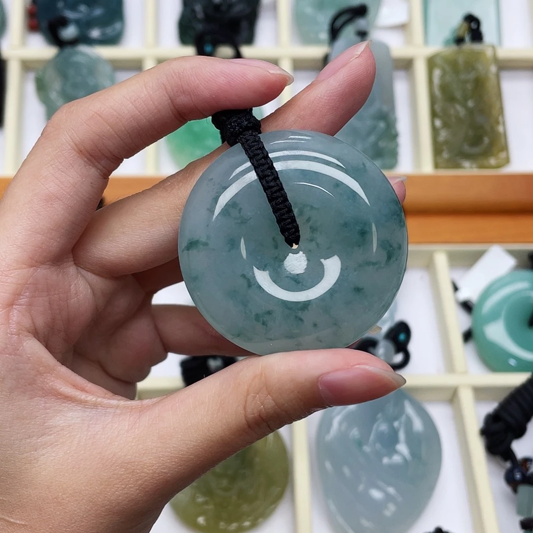 味***哥18K金镶嵌挂件翡翠天然缅甸翡翠A货平安扣