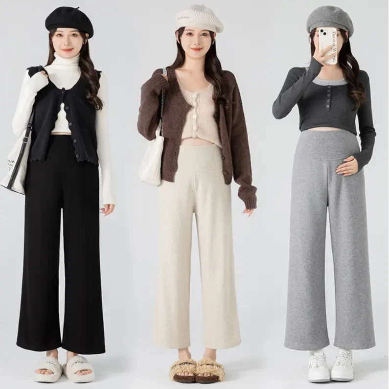 2025孕妇装九分裤秋冬无托腹软糯羊绒宽松垂感加绒小个子阔腿裤