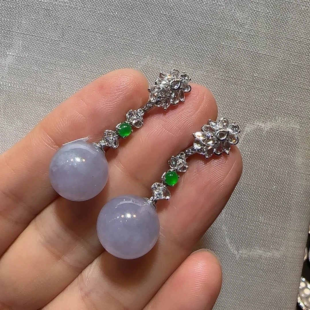 翡翠18K金镶嵌耳饰珠珠耳坠