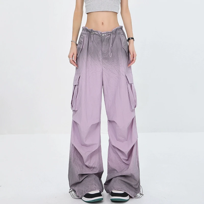 【夏季五折】KEN STUDIO夏季美式辣妹渐变扎染工装裤女薄款阔腿裤