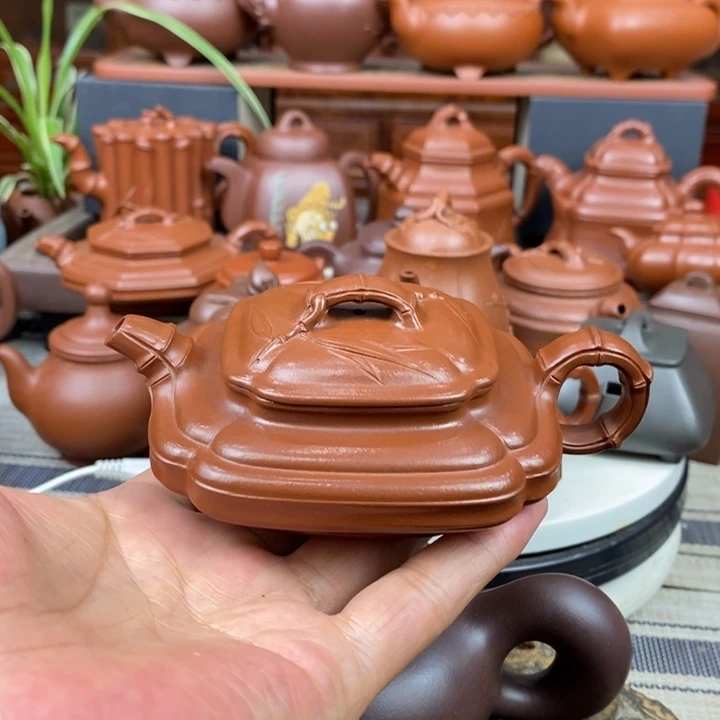 茶壶紫砂四方扁竹150cc原矿赵庄朱泥特价