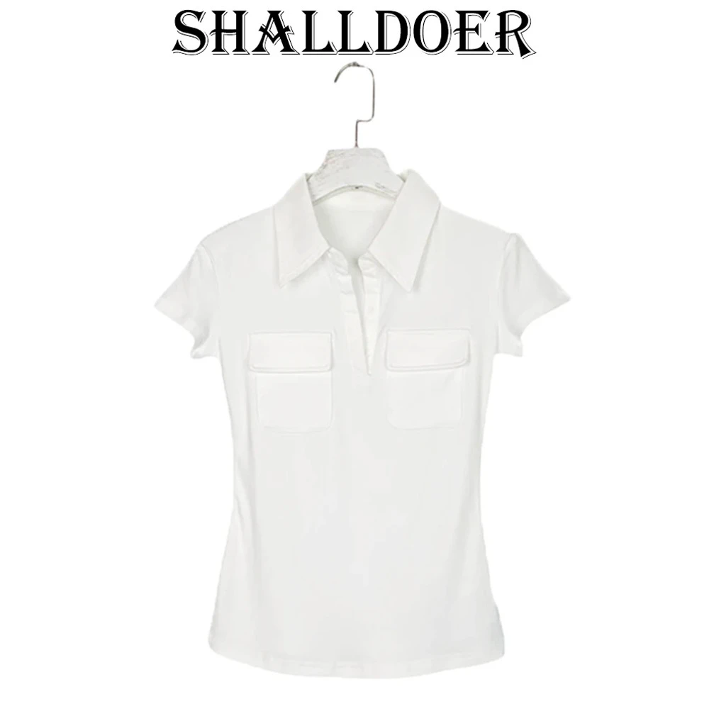 气质简约POLO领短袖T恤女2025夏季新款显瘦纯色舒适短袖百搭小衫