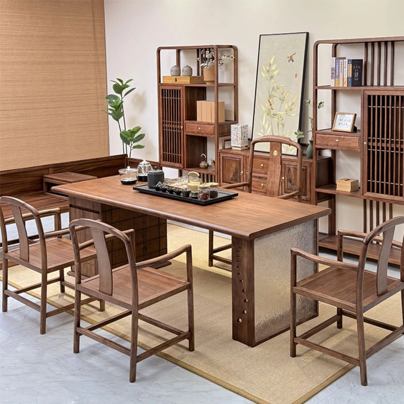 星空2代新中式茶桌实木大板家用办公室两用简约禅意泡茶桌书法桌