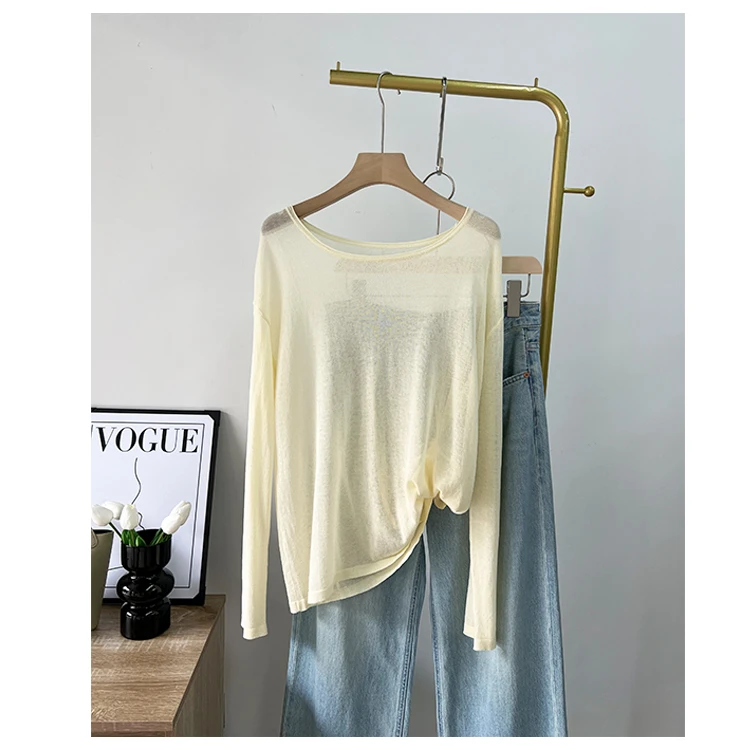 夏季圆领高档罩衫女士长袖簿料透明防晒罩衫亲肤柔软宽松休闲简约