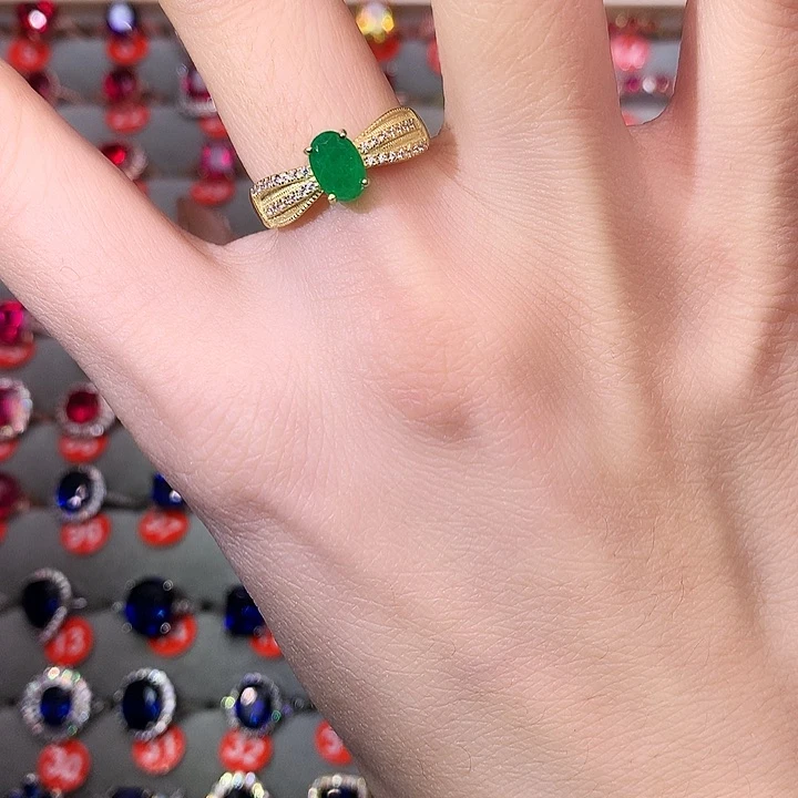 祖母绿戒指银S925镶嵌