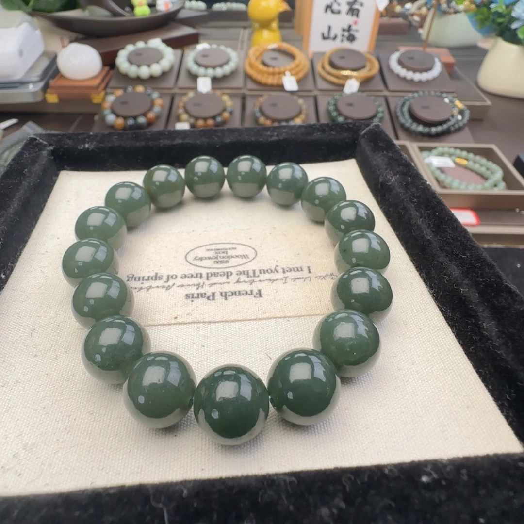 和田玉未镶嵌手链卡12且末青玉，12