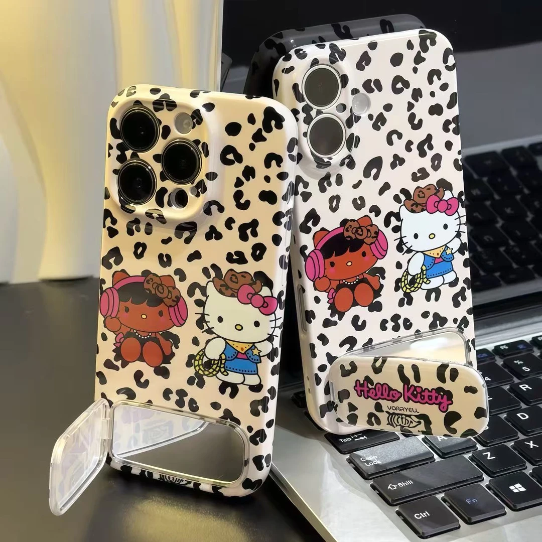 豹纹耳机牛仔KT支架适用苹果17/16手机壳华为vivo小米15oppo女款