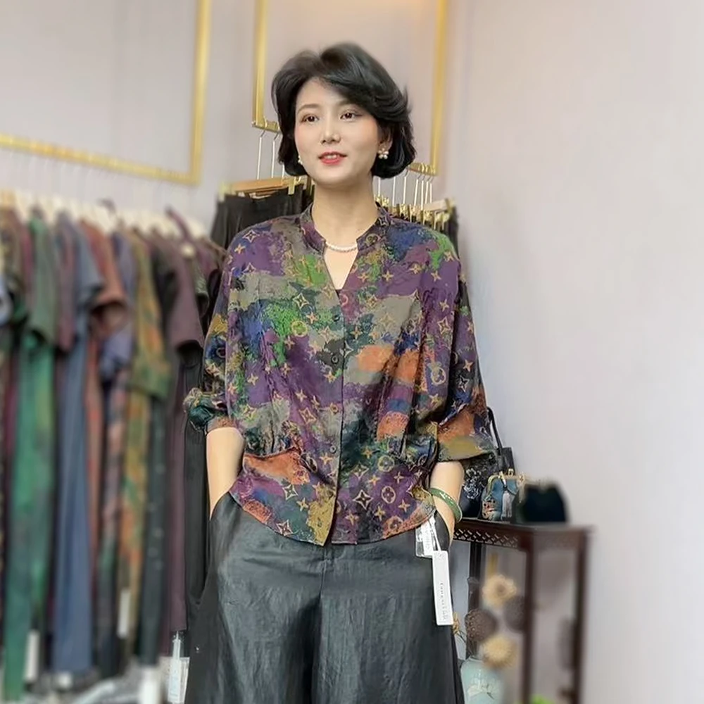 蚕物【99303】香云纱素平缎双面穿100%桑蚕丝七分袖外套女