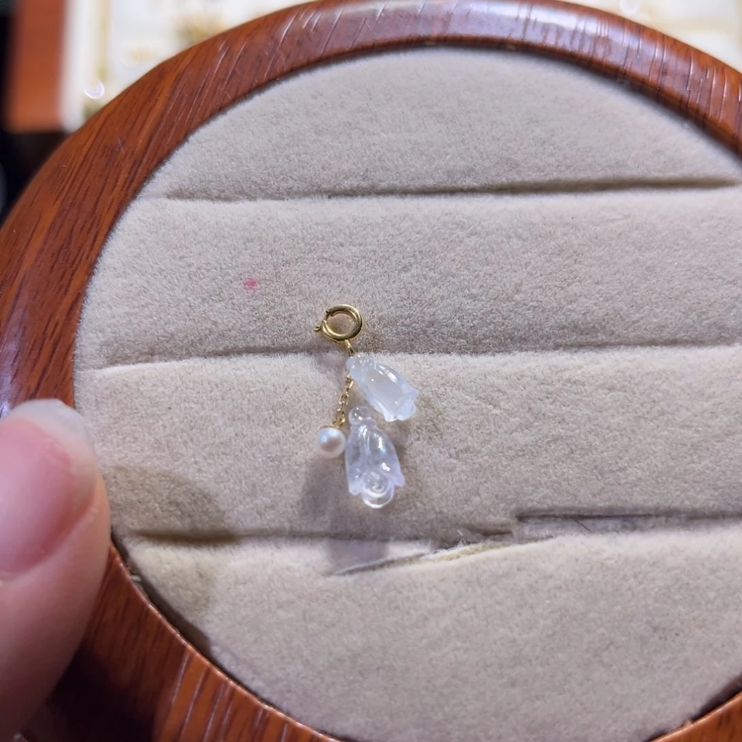 定制翡翠18K金镶嵌福利翡翠冰玻玫瑰花双滴流18k金