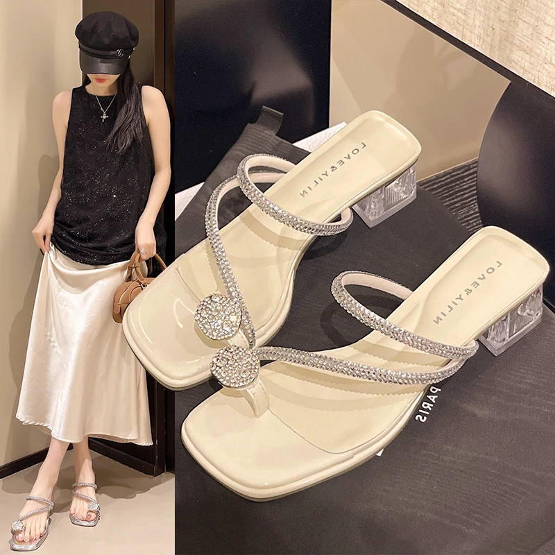 凉鞋夏季外穿粗跟凉拖鞋高跟网红时尚气质百搭外穿平底凉拖鞋女