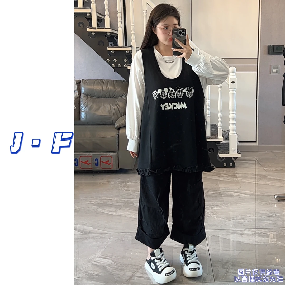 JF定制大码8932/8933韩版卡通减龄背心裙+净版卫衣套装大码250斤