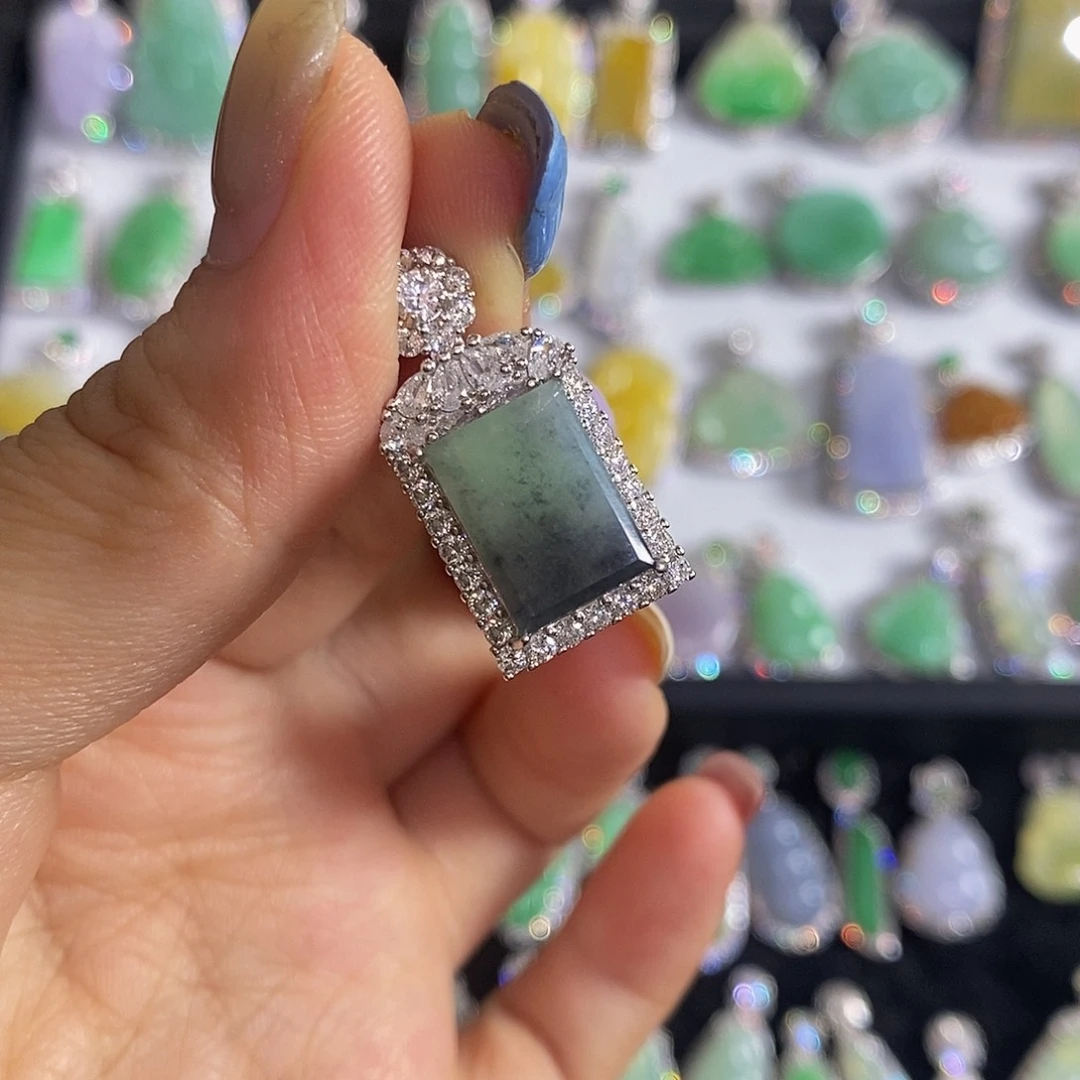 翡翠银S925镶嵌颈饰天然翡翠