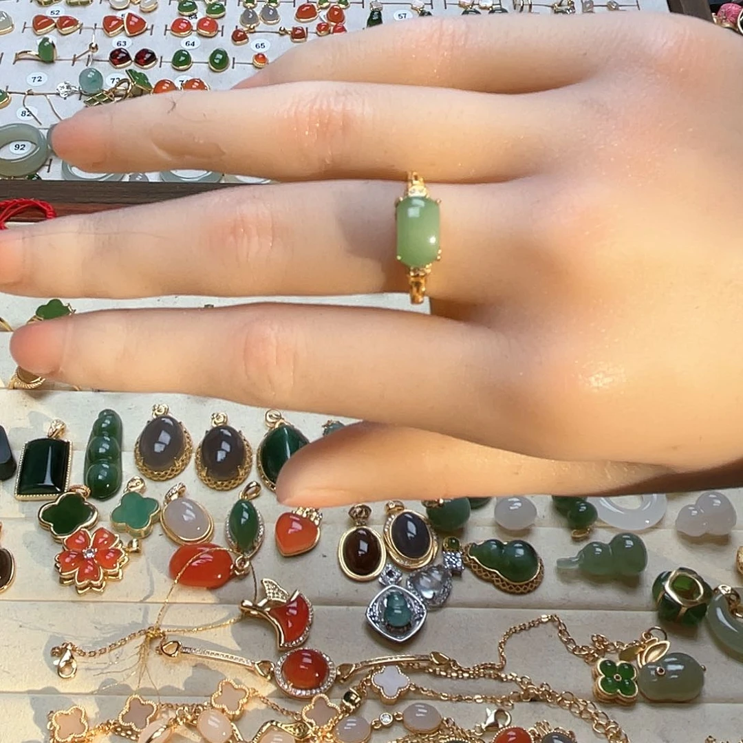 和田玉戒指银S925镶嵌