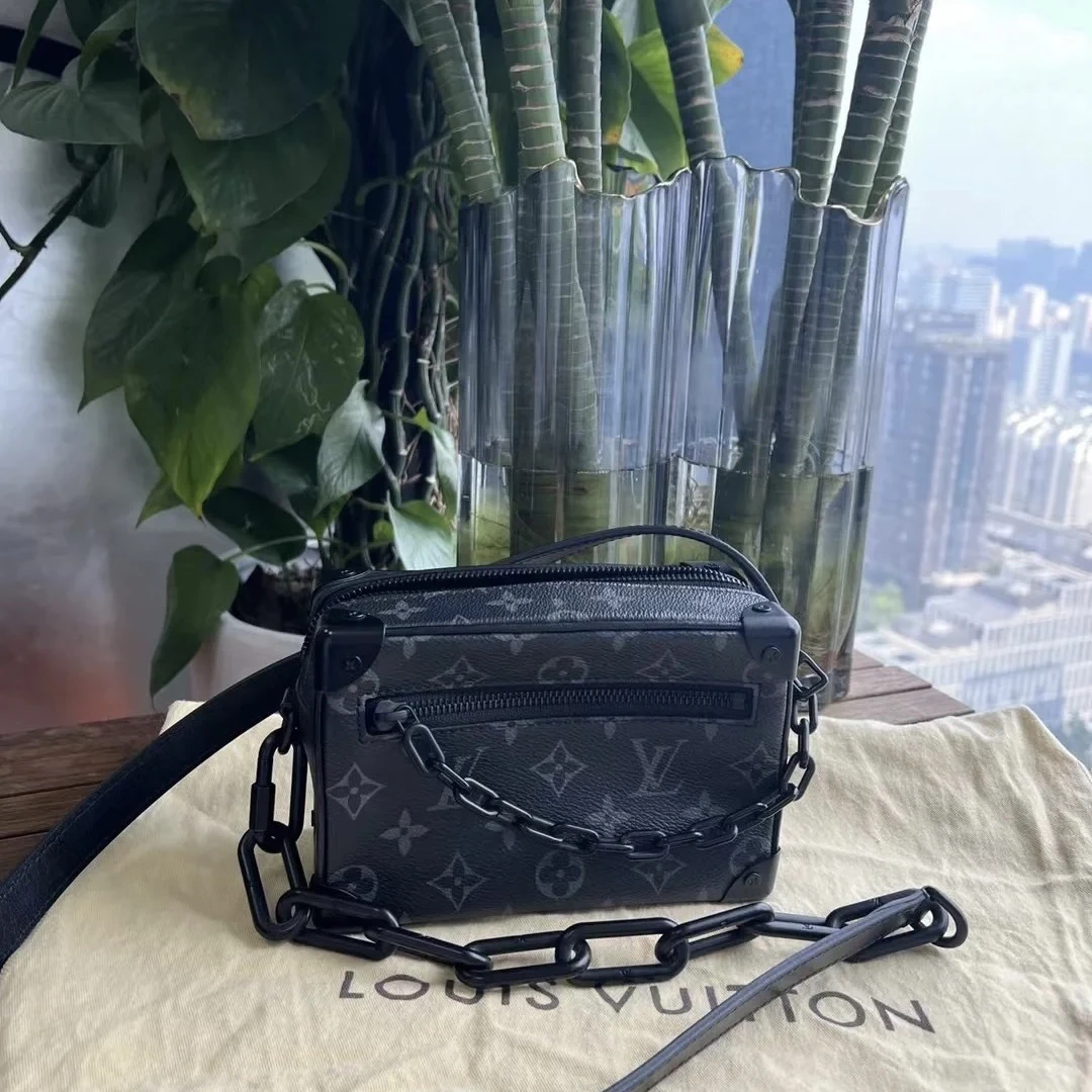 95新 LouisVuitton/路易威登 lv trunk 黑灰老花盒子 芯片款