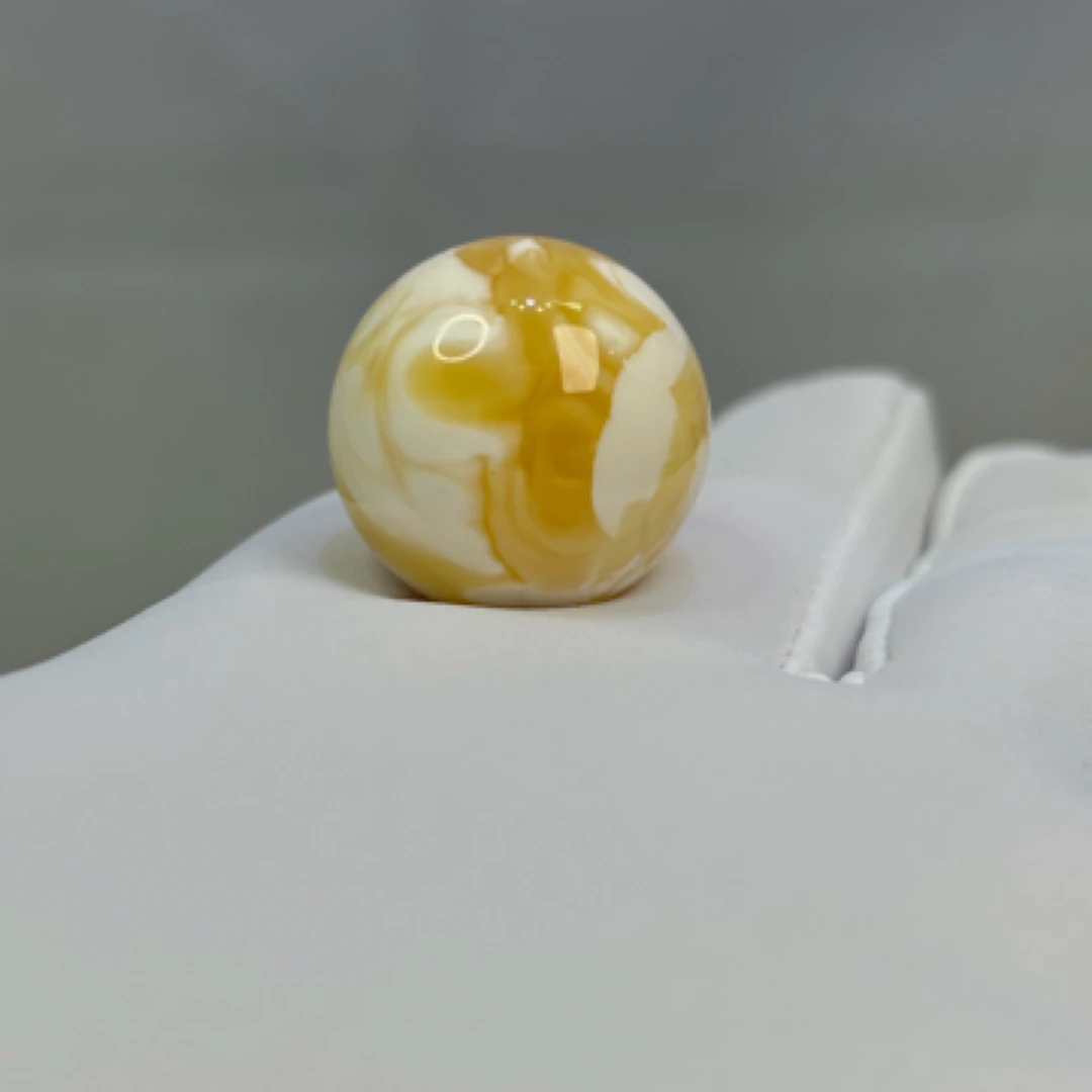 【 琥珀精灵 瓷·白·瓷白花】21.5mm天然俄料蜜蜡圆珠单珠