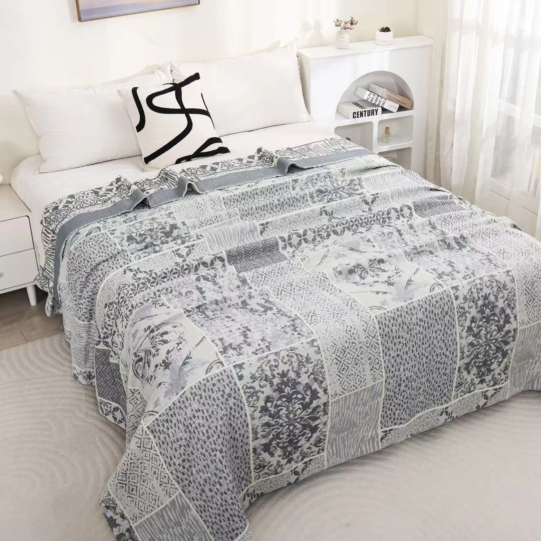 【青花素锦】230*250cm罗布麻亲肤多功能床盖家用简约床盖可机洗