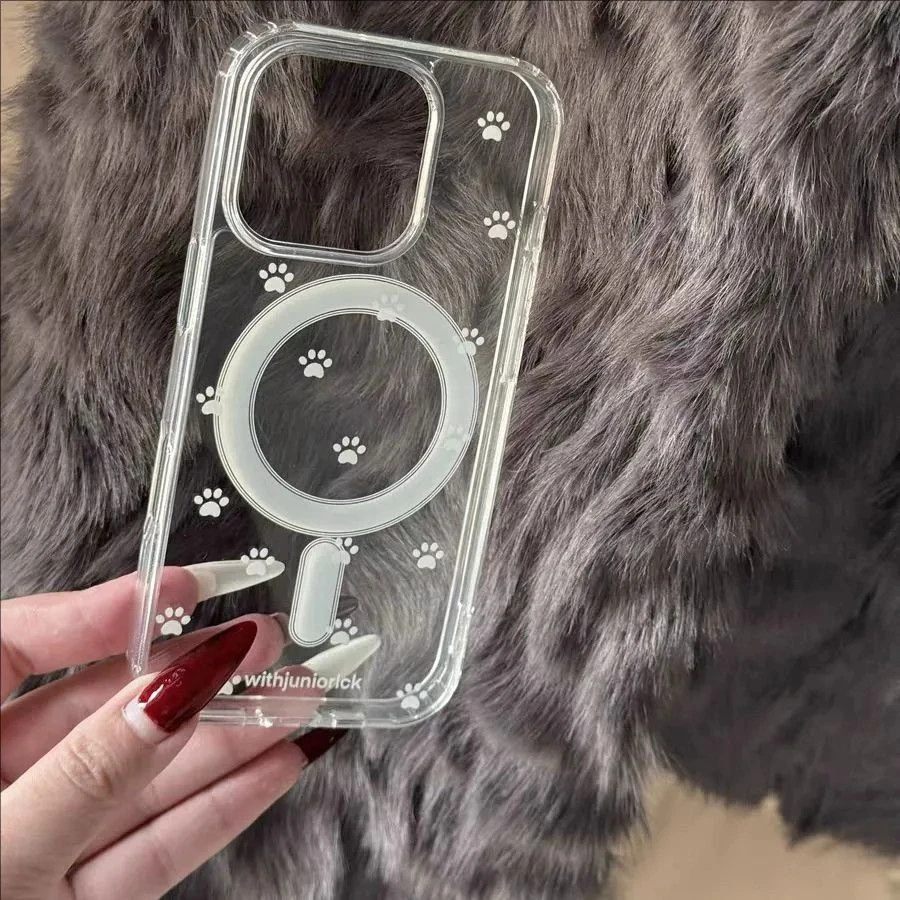 赵露思同款白色猫爪手机壳适用iPhone16PRO磁吸手机壳防摔15/14xs