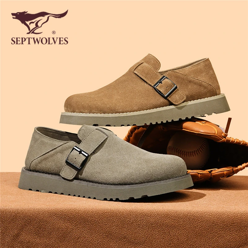 七匹狼休闲复古勃肯鞋男鞋子英伦风皮鞋一脚蹬2025秋季新款0992