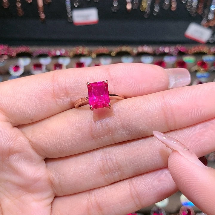 红宝石戒指银S925镶嵌79玫瑰金