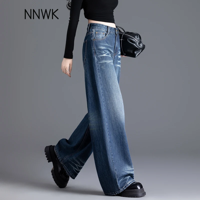 垂感美式高腰牛仔裤女款爆款2025新款春秋季宽松高腰阔腿裤直筒裤