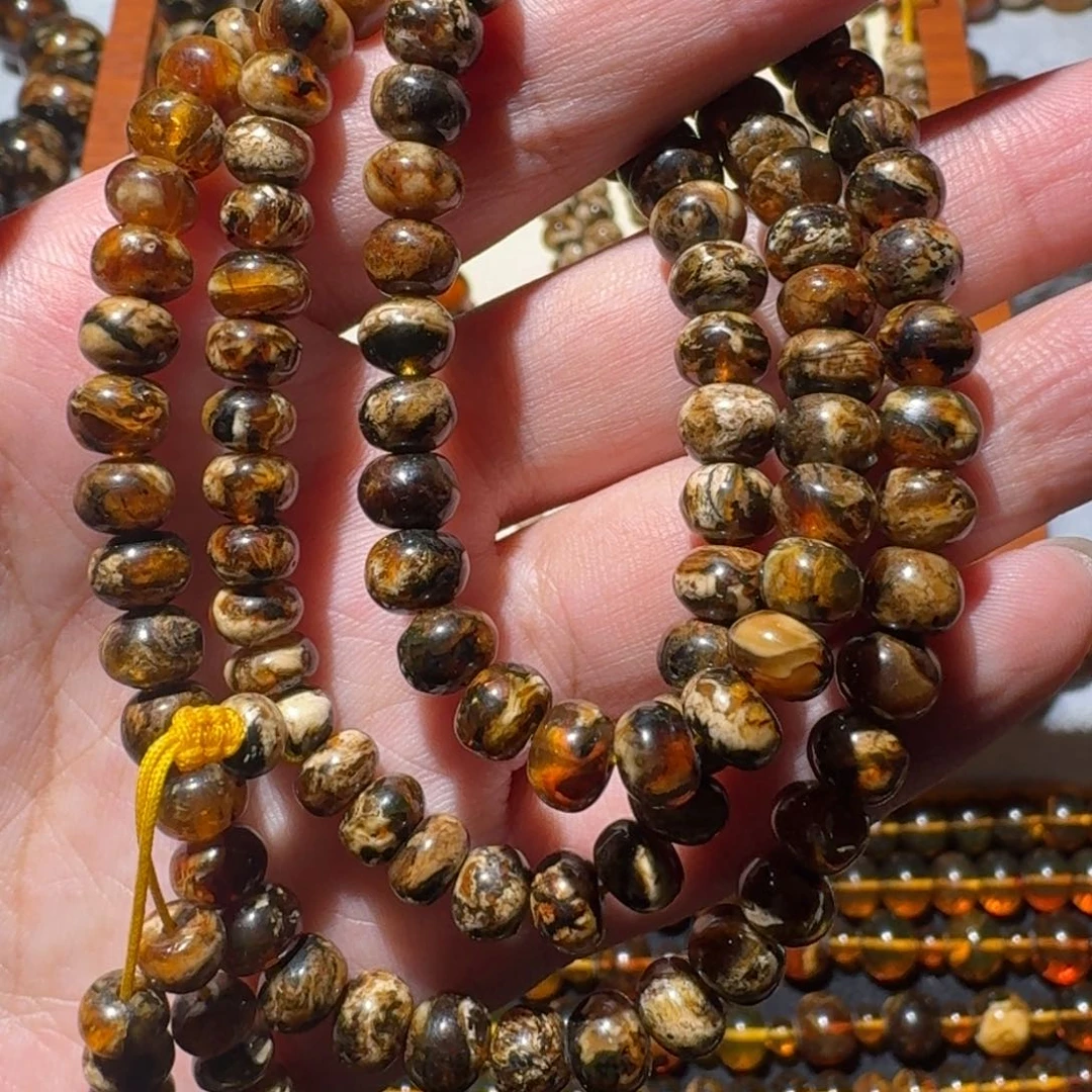 未镶嵌琥珀裸石抚顺琥珀溶洞蜡花6mm