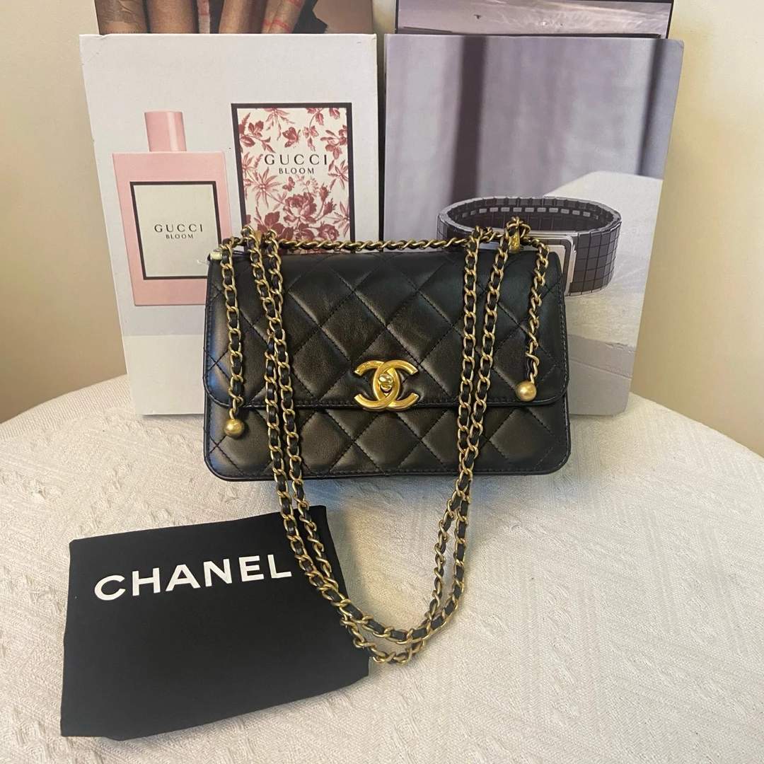 99新 Chanel/香奈儿 黑金双金珠22 芯片款