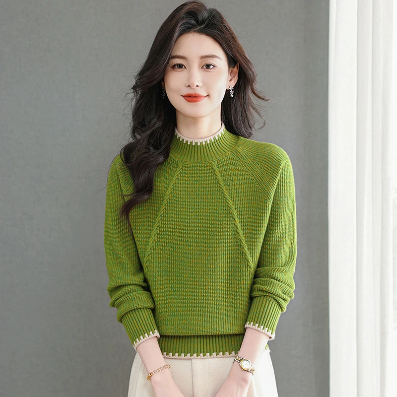 【羊毛衫】中老年针织羊毛衫女士冬宽松花纱毛衣宽松韩版长袖半高领