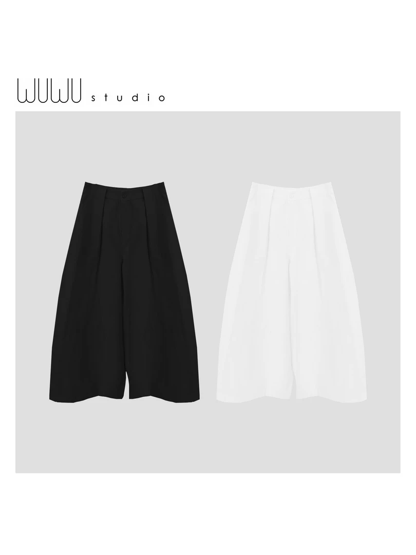 WUWU STUDIO【烁石】法式巴恩风高腰简约夏季休闲阔腿裤3298