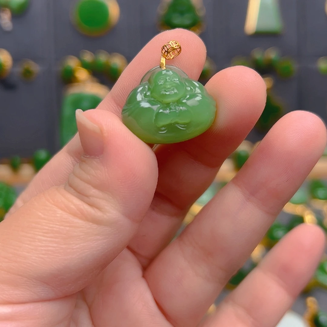 和田玉（碧玉）18K金镶嵌吊坠(不含链)