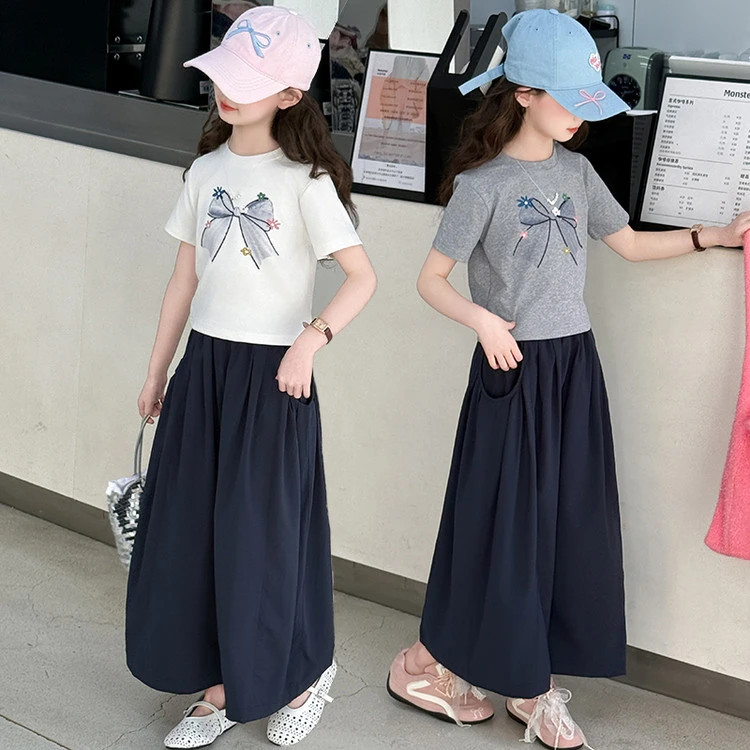 女童夏装套装2025新款儿童洋气大童短袖阔腿裤两件套女孩韩系穿搭