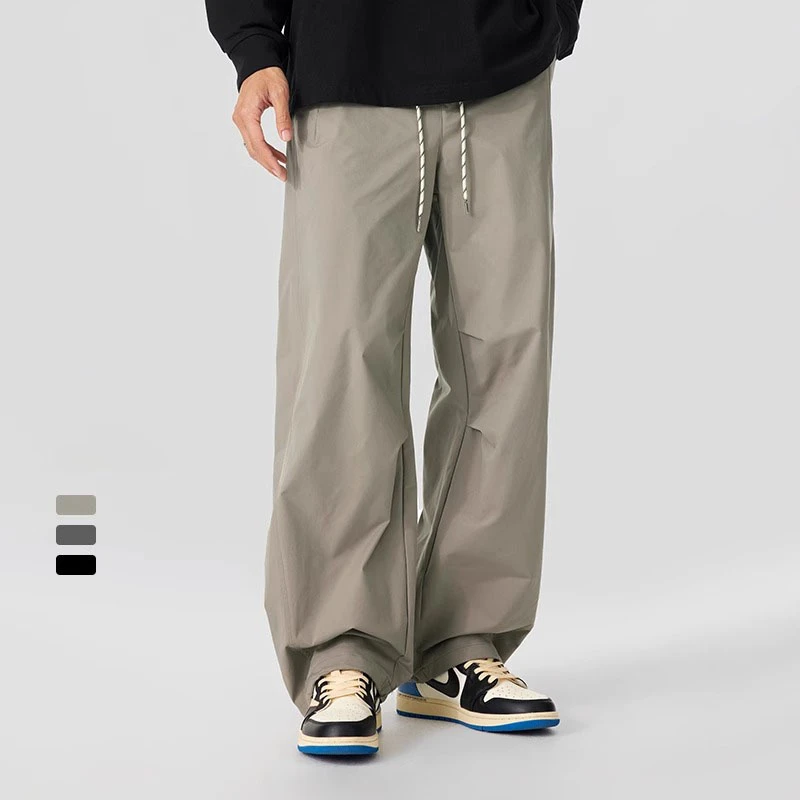 Cebrodz夏季美式弯刀休闲裤男潮牌纯色宽松休闲直筒阔腿伞兵长裤