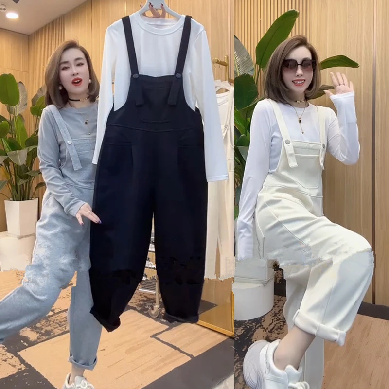 网红爆款时尚减龄复古牛仔背带气质休闲宽松小个子中长款背带裤