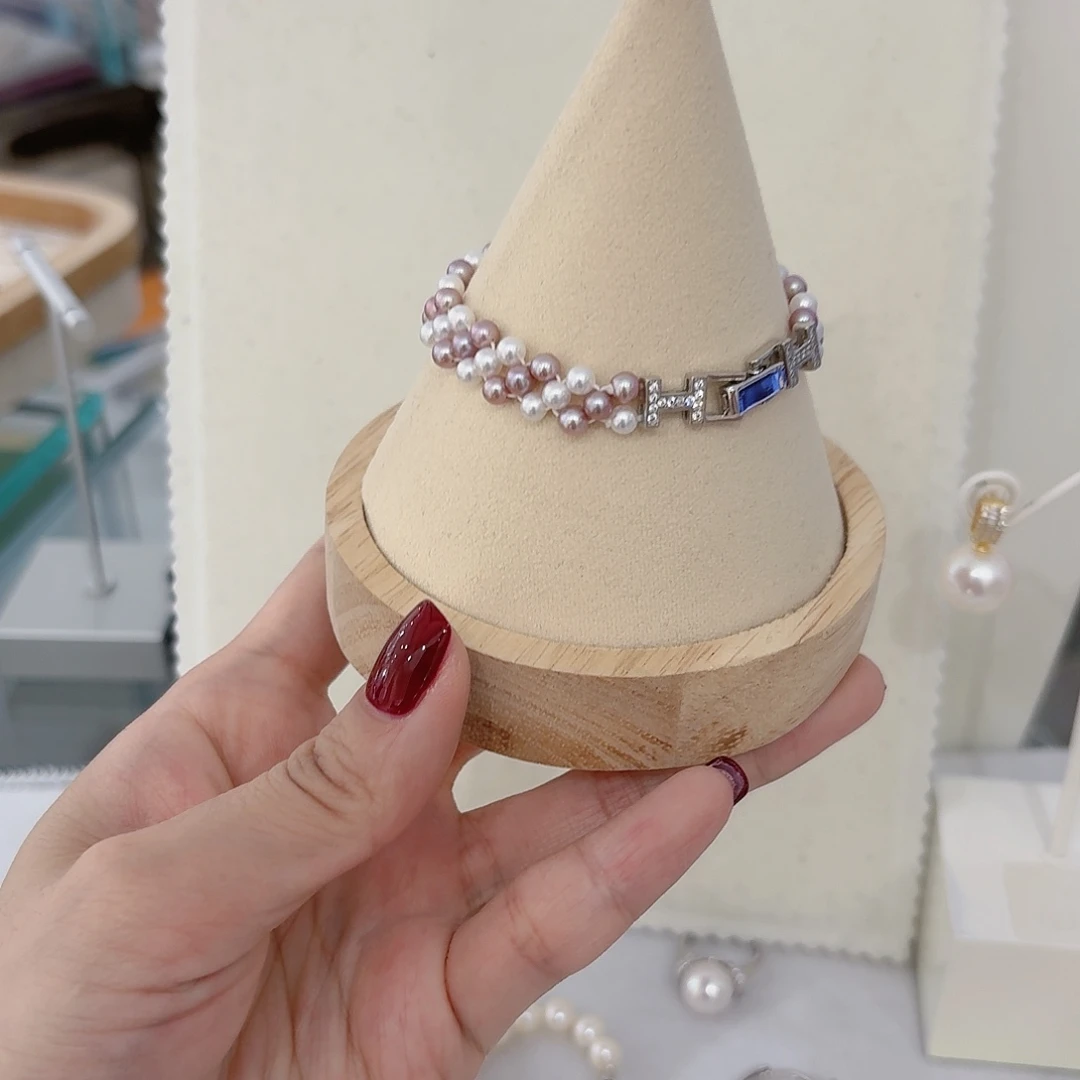 手绳银S925镶嵌淡水珍珠