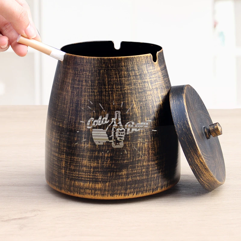 铁艺复古烟灰缸超大带盖防风防飞灰家用创意个性潮流有盖大号烟缸