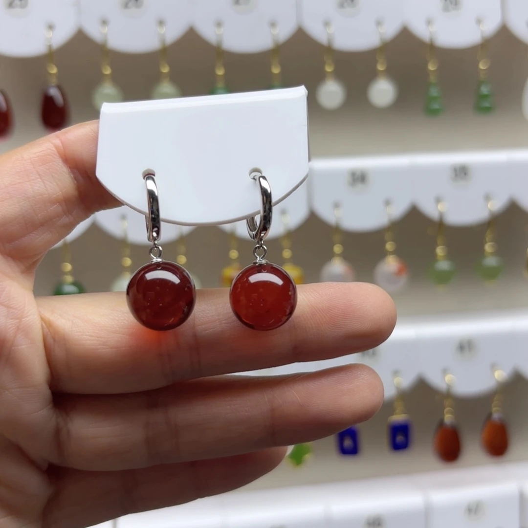 血珀银S925镶嵌耳饰