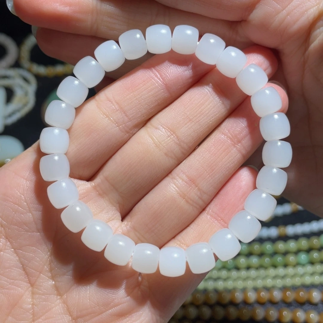 和田玉白玉直切单圈手串未镶嵌